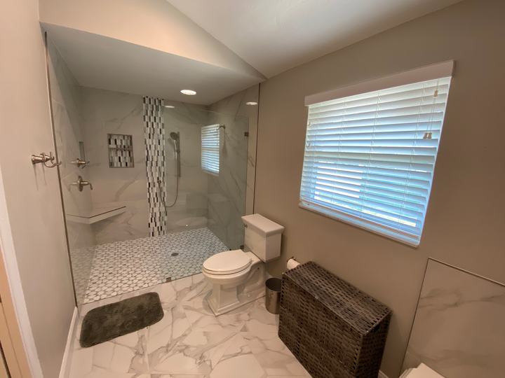 Walk-in tiled shower